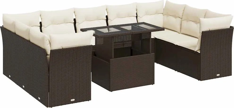 vidaXL 10 részes barna polyrattan kerti ülőgarnitúra párnákkal
