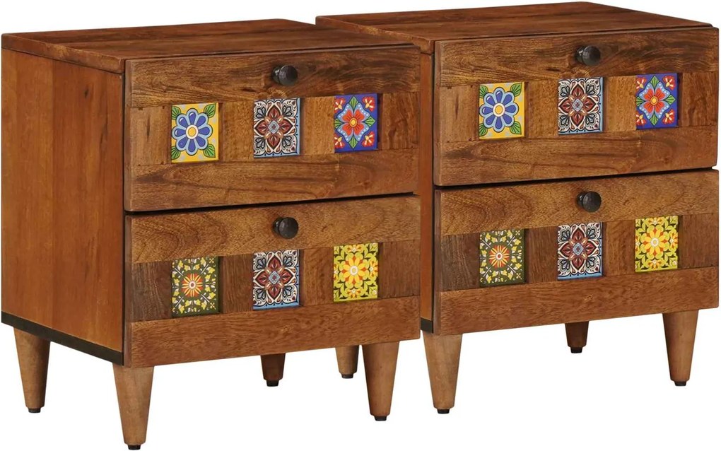 vidaXL Éjjeliszekrény 2 pcs Barna 40 x 33 x 46 cm Tömör Mangófát