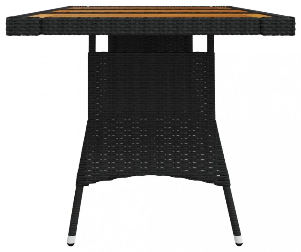 fekete polyrattan és tömör akácfa kerti asztal 160 x 70 x 72 cm