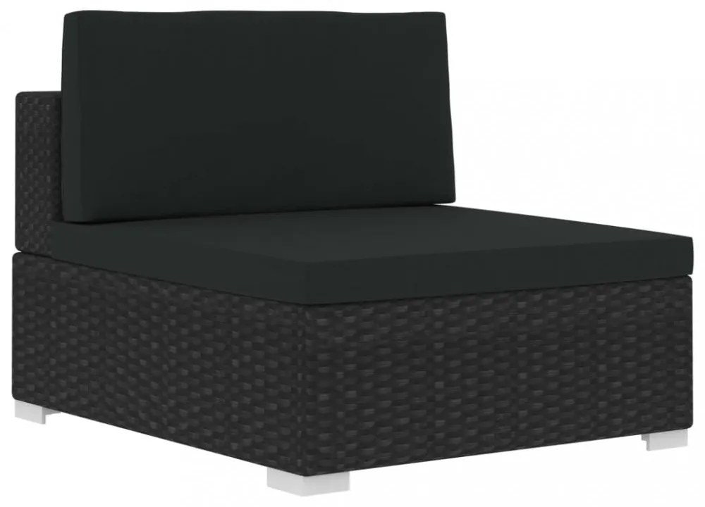 3 darabos fekete polyrattan kerti kanapészett párnákkal