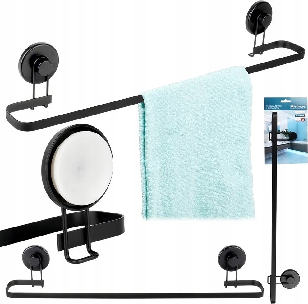 Törölközőtartó fürdőszobai törölközőtartó tapadókorongos fekete