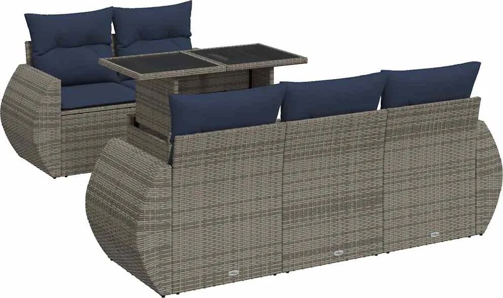 vidaXL 6 részes szürke polyrattan akácfa kerti ülőgarnitúra párnákkal