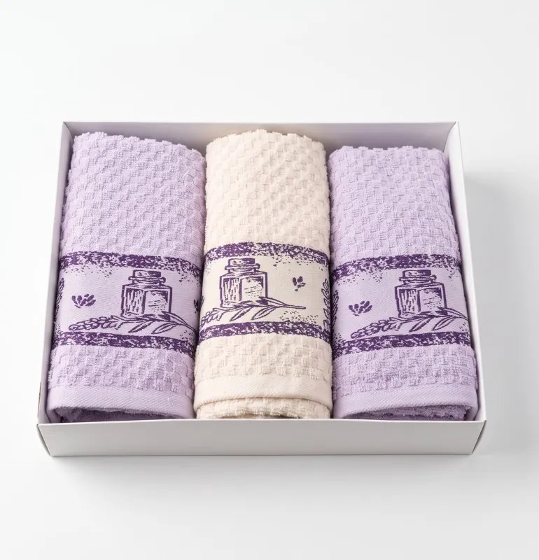 Lavender frottír konyharuha szett 3 db
