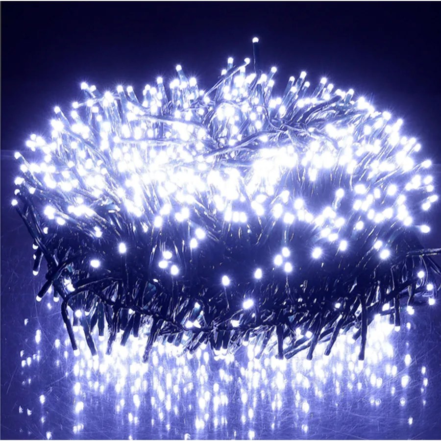 800 LED-es BOA fényfüzér, kültéri-beltéri hálózati adapteres, időzíthető 6/18 órás, 8 féle fényjátékkal, hideg fehér, 16 m, IP44