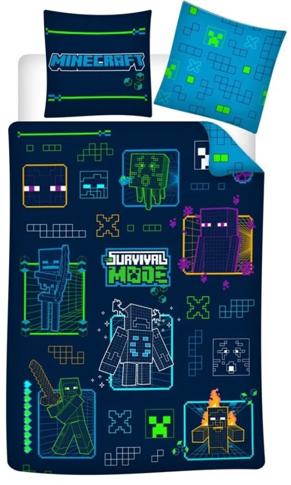Minecraft Survival ágyneműhuzat 140×200cm, 63×63 cm microfibre