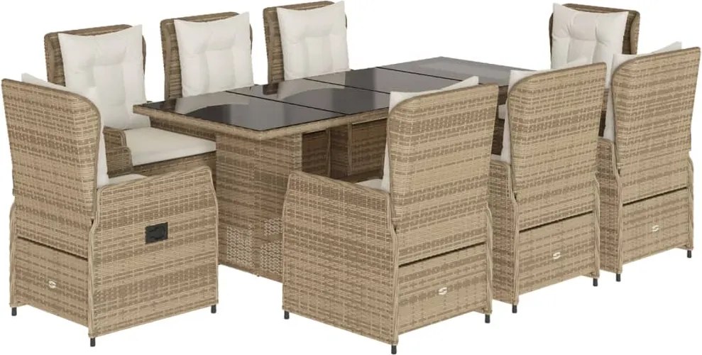 vidaXL 9 részes bézs polyrattan kerti étkezőgarnitúra párnákkal