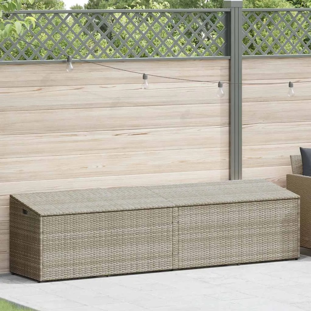 Világosszürke Polyrattan Kerti Tárolóláda 220X50X58 Cm