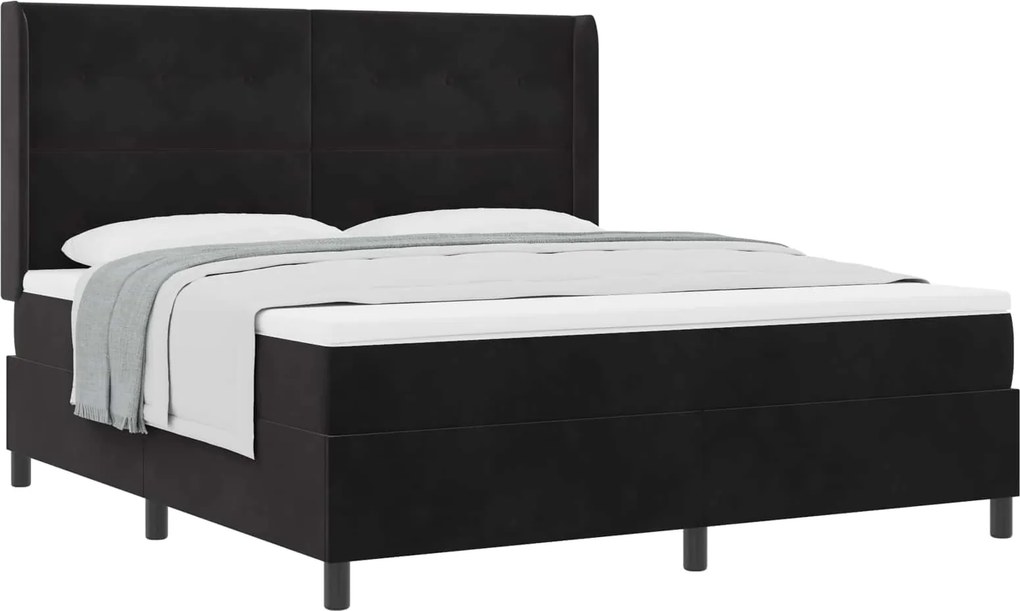 vidaXL Boxrugós ágy matracmal fejtámlával Fekete 180 x 200 cm Bársony