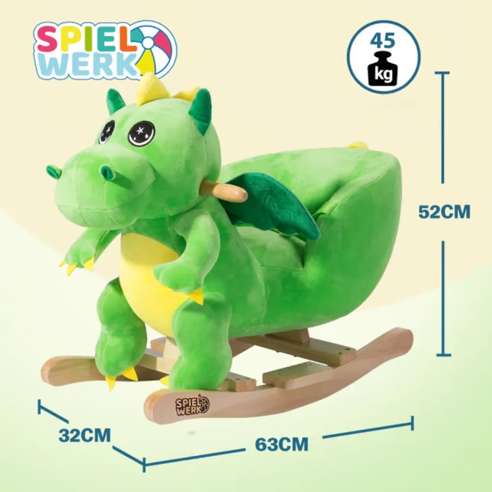 Spielwerk DINO hintázó sárkány biztonsági övvel, zöld