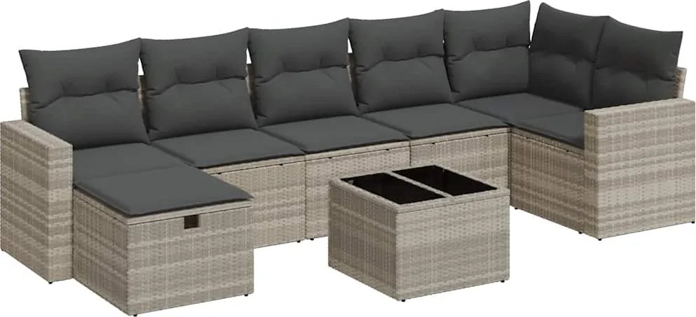 vidaXL 8 részes világosszürke polyrattan kerti ülőgarnitúra párnával