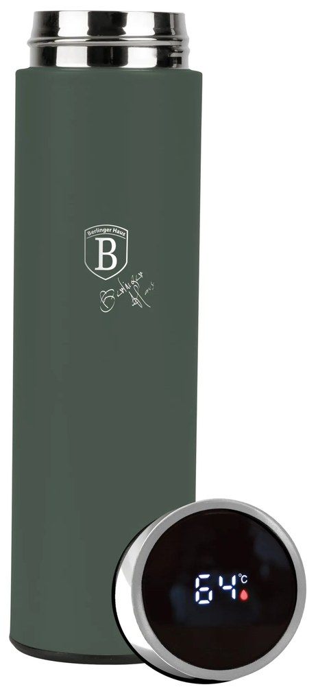 Berlinger Haus matt zöld rozsdamentes acél termosz 500 ml LED-es hőfok kijelzővel szűrővel