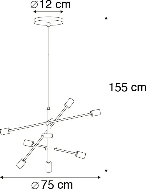 Okos, ipari függőlámpa fekete, 6 db WiFi ST64-es izzóval - Sydney
