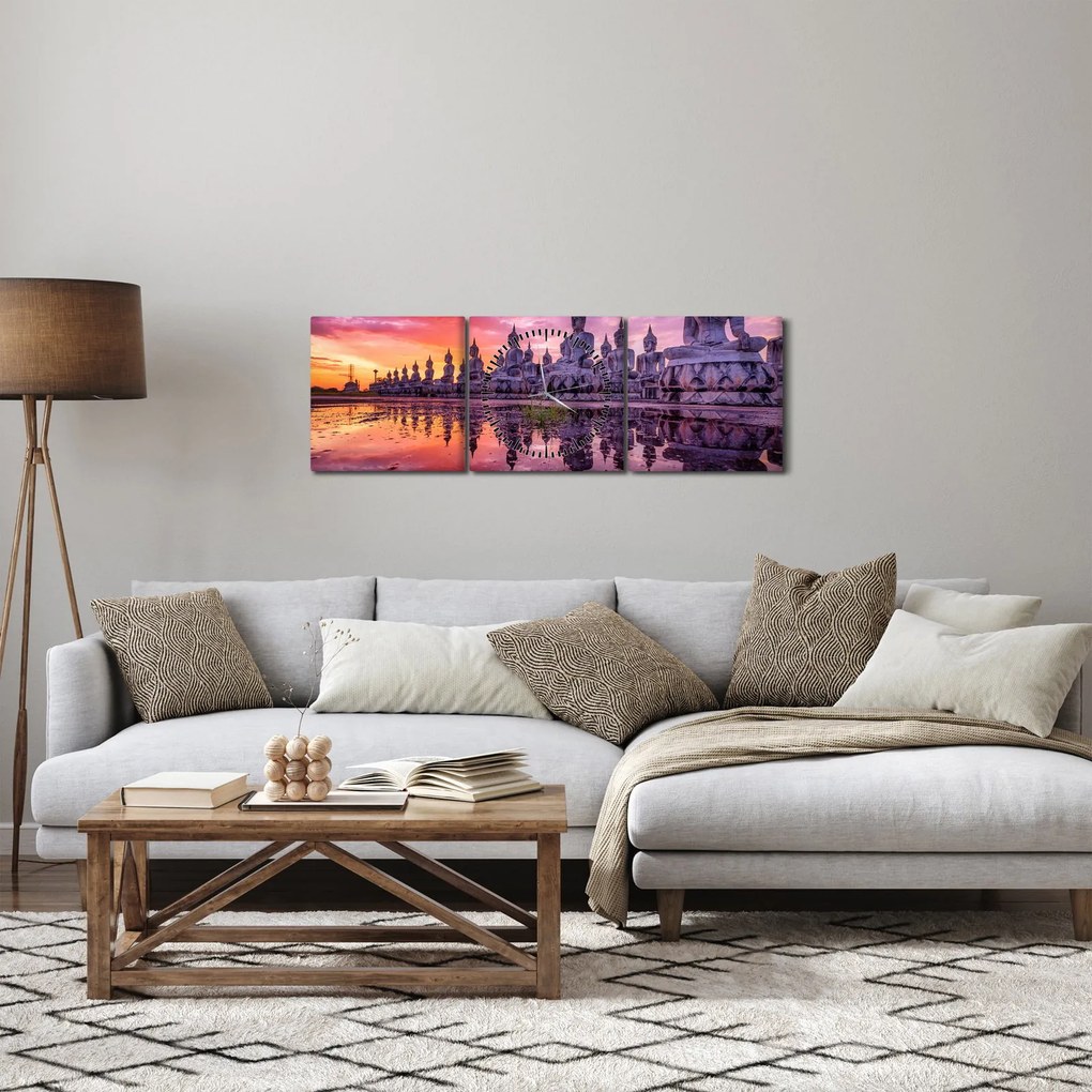 Kép - Buddhák naplementekor (órával) (90x30 cm)