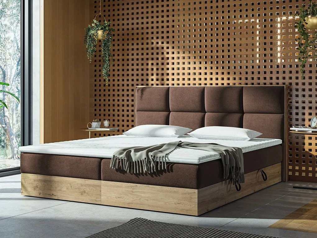 Franciaágy Boxspring 140 cm Bolondra (arany kézműves tölgy + soro 28). 1051074