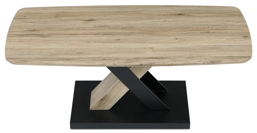 Masuță de cafea Exclusive 120x60 cm, placă MDF, decor 3D stejar san remo, picioare metalice, lac negru.