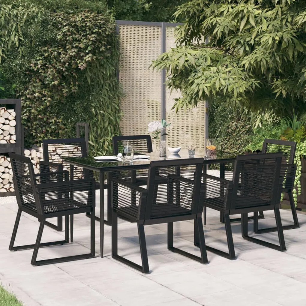 7 részes fekete PVC rattan kerti étkezőgarnitúra