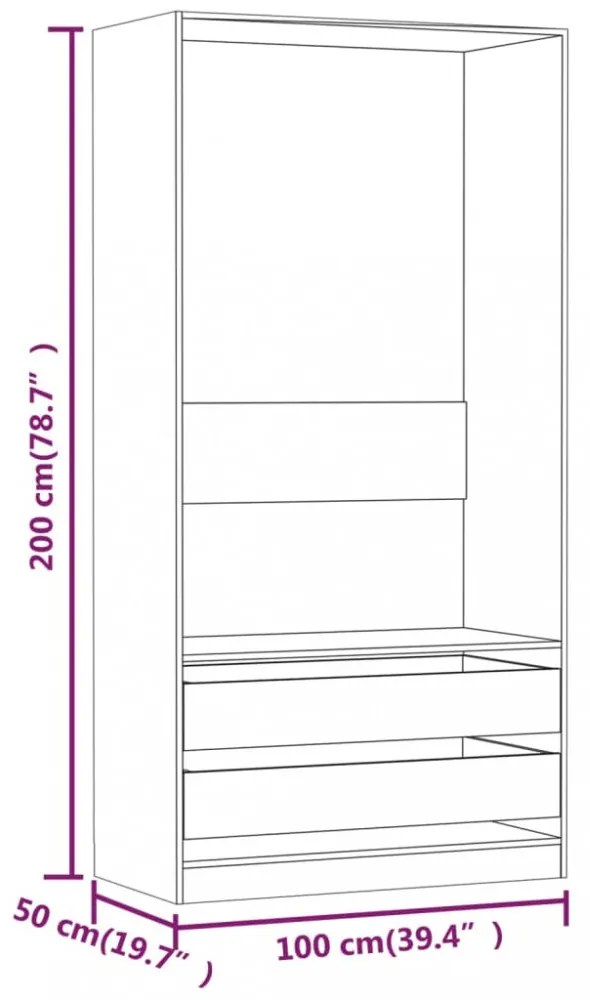 vidaXL füstös tölgy színű szerelt fa ruhásszekrény 100 x 50 x 200 cm