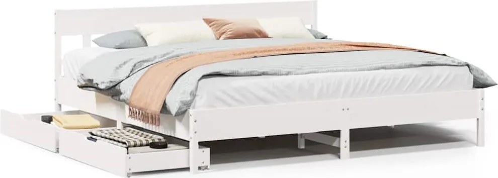 vidaXL fehér tömör fenyőfa ágy matrac nélkül 180 x 200 cm