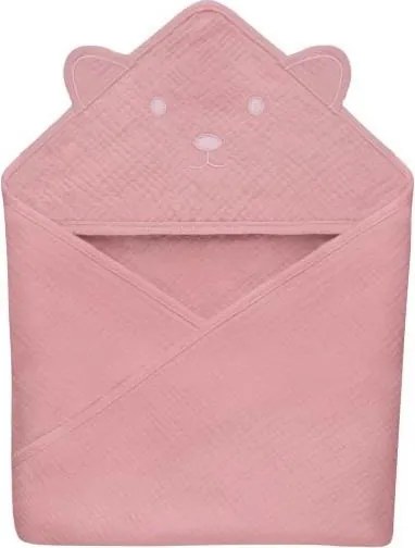 Lionelo - Gyerek kapucnis muszlin törölköző MUSLIN HOODED TOWEL Pink Baby