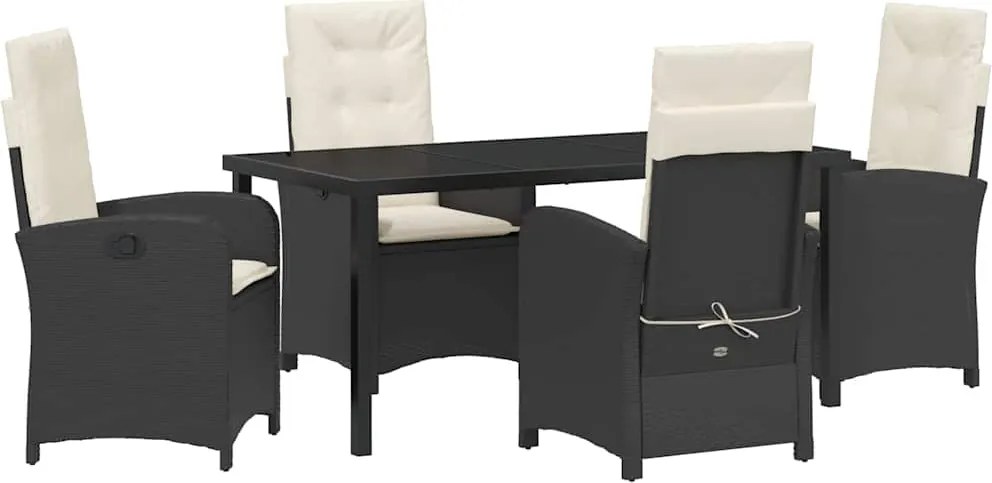 vidaXL Kert étkező szett párnával 5 pcs Fekete polirattan