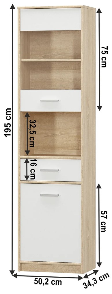Vitrines szekrény 1D1W1S, fehér/tölgy sonoma, TEYO
