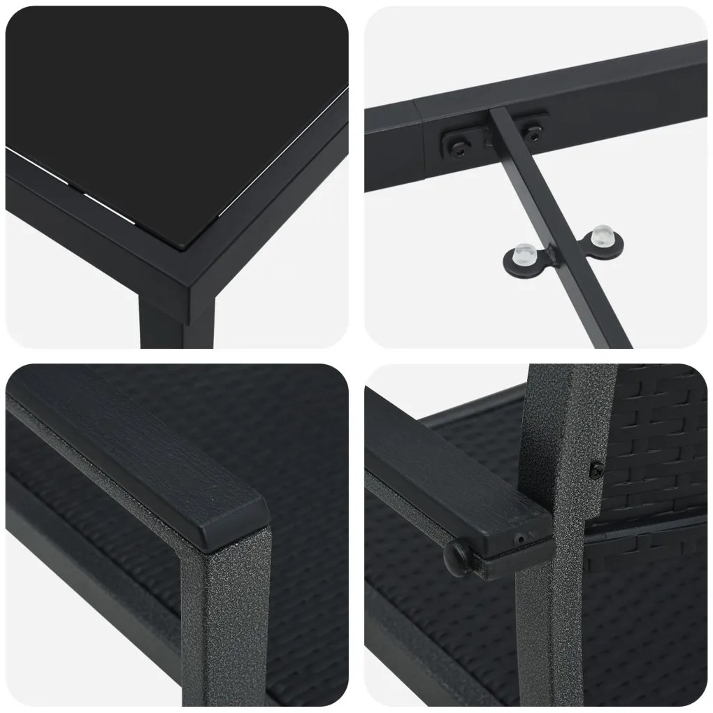 4 db-os kerti étkező szett fekete poly rattan