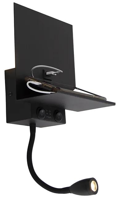 Modern fali lámpa fekete USB-vel és flexarmal - Flero