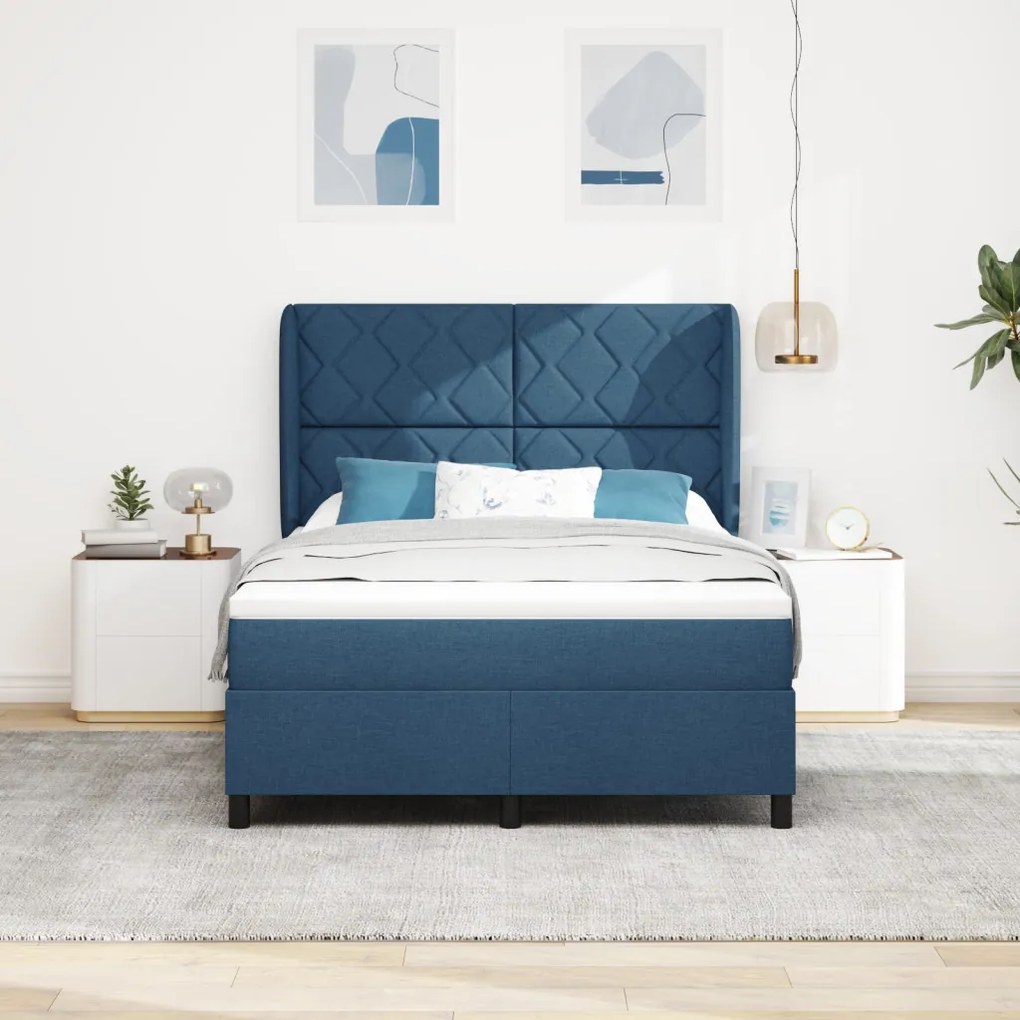Boxspring Ágy Matraccal - Kék, 140x190 cm, Szövet