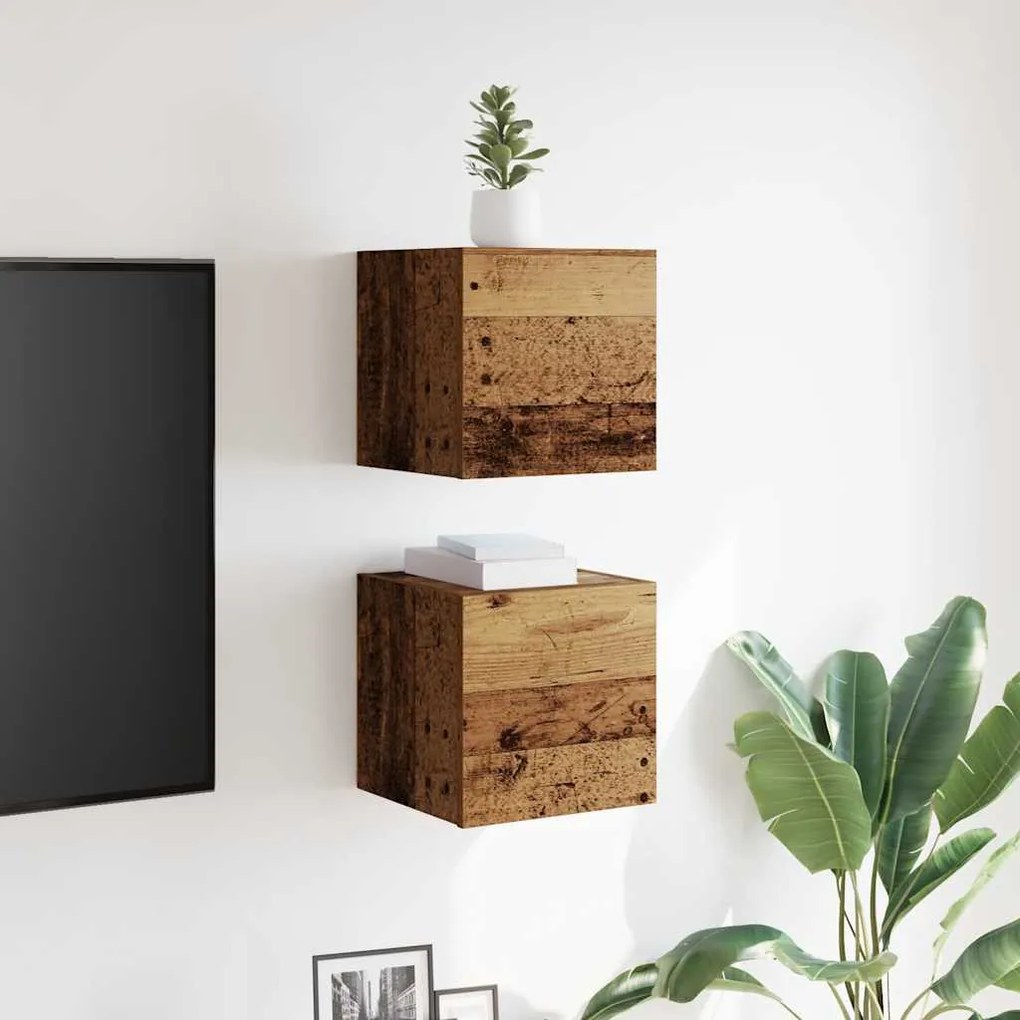 2 db antik fa színű falra szerelhető TV-szekrény 30,5x30x30 cm