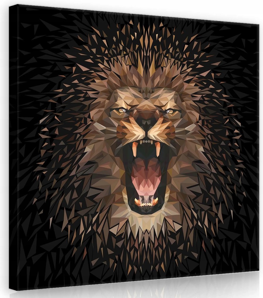 Vászonkép 40x40 Oroszlán bömbölés geometrikus absztrakt erő vadság