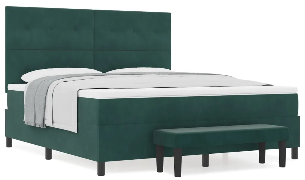 Box spring ágy matraccal és paddal, sötét zöld, 180x200 cm, bársony