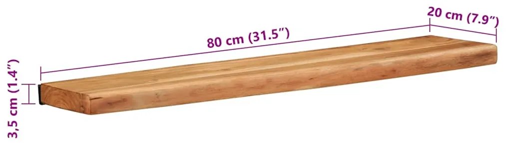 2 darab tömör akácfa fali polc 80x20x3,5 cm