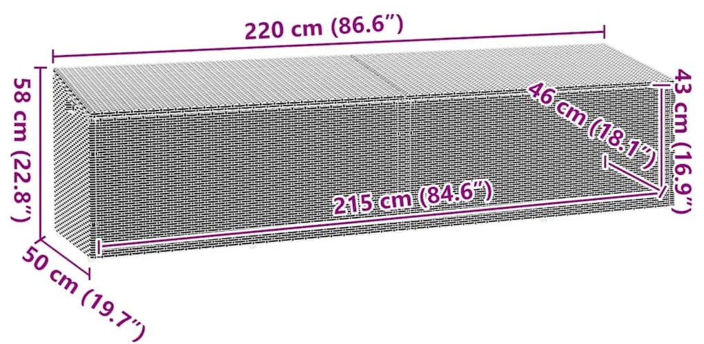 szürke polyrattan kerti tárolóláda 220x50x58 cm