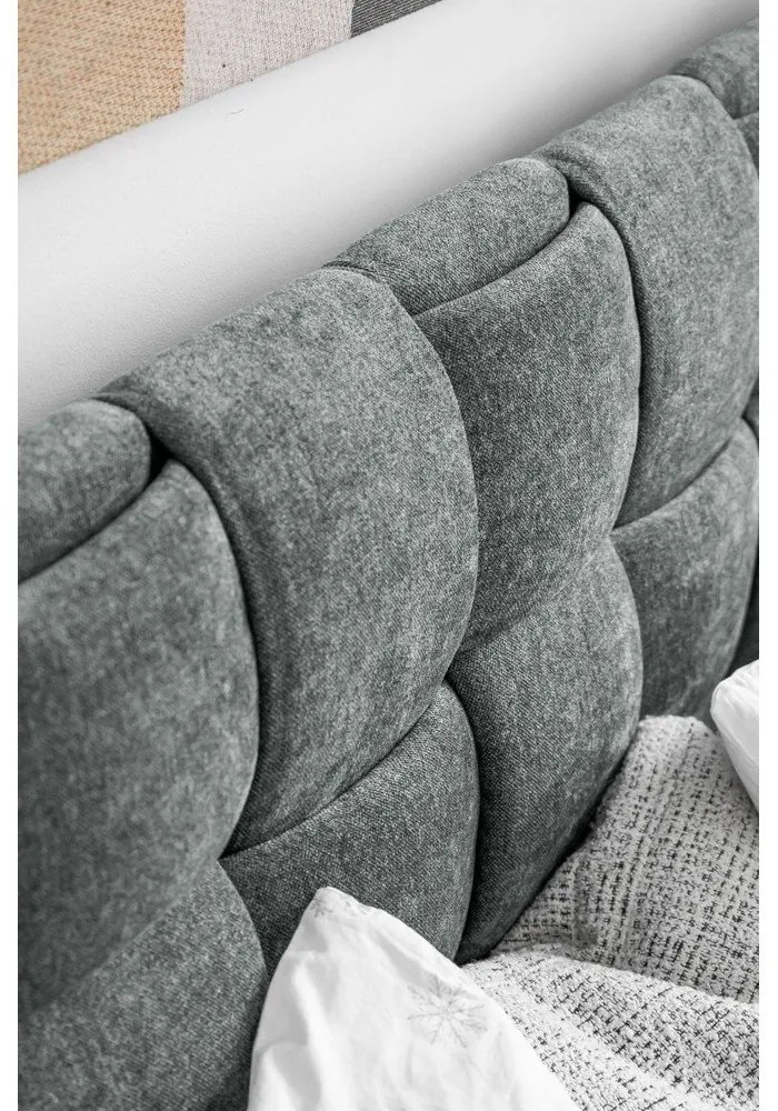 Szürkészöld kárpitozott franciaágy ágyráccsal 160x200 cm Eve – Miuform