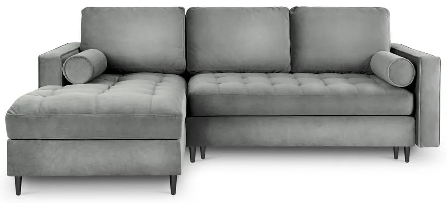 Santo világosszürke kinyitható bársony sarokkanapé, bal oldali - Milo Casa