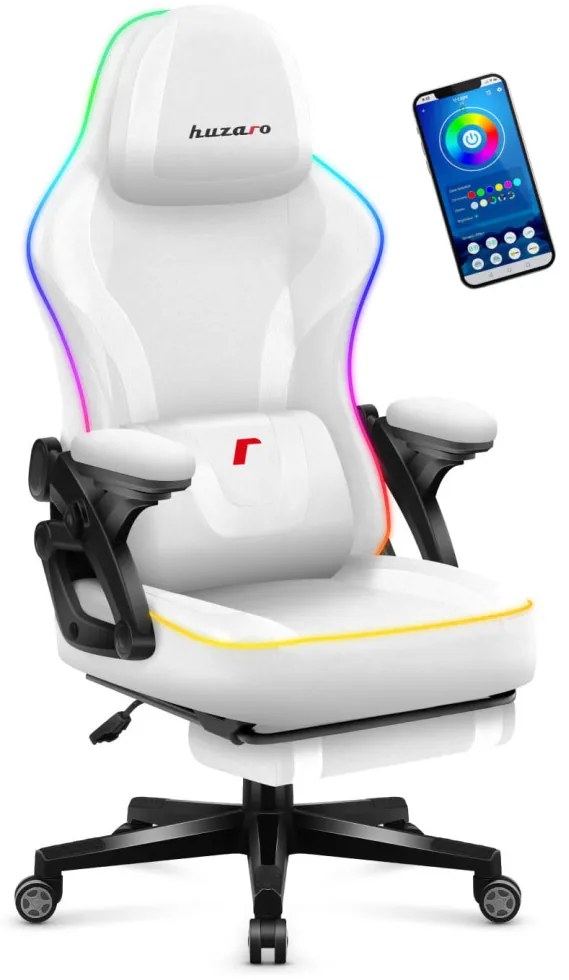 Gamer szék, RGB Smart LED, lábtartóval fehér