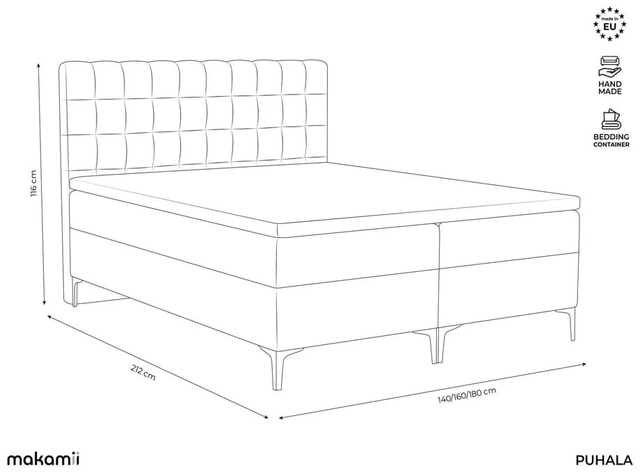 Világoskék ágyneműtartós boxspring ágy 180x200 cm Puhala – Makamii