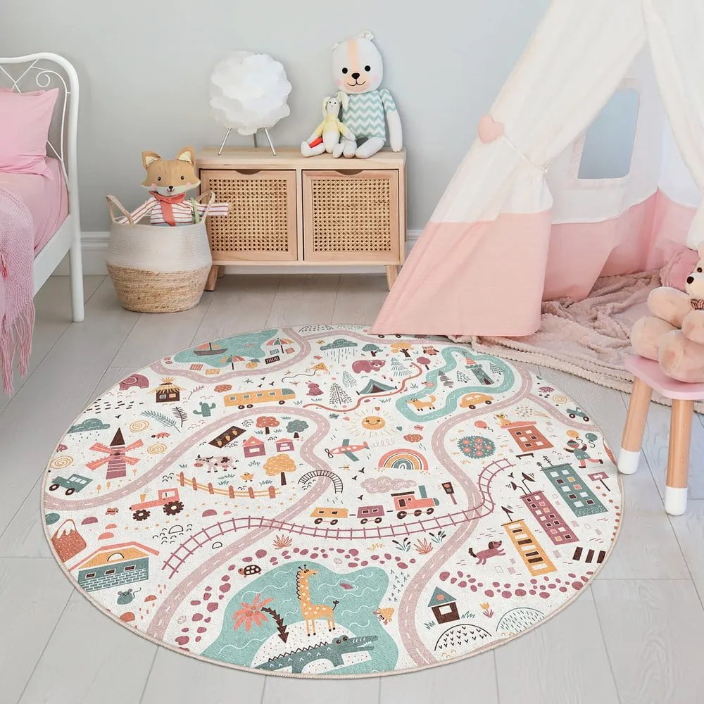 Mosható gyerek játszószőnyeg ø80 cm Furry World – Mila Home