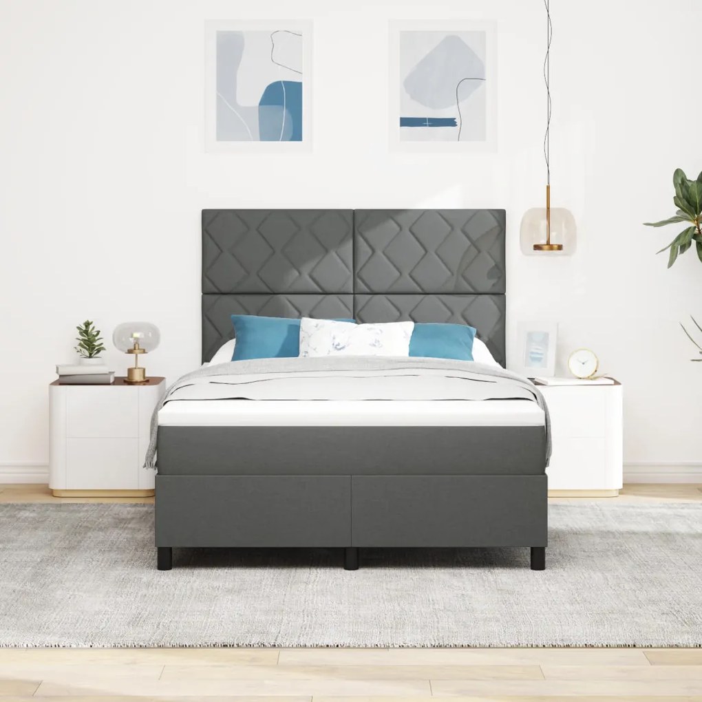 Boxspring Ágy Matraccal Sötétszürke 140x190 cm Szövet