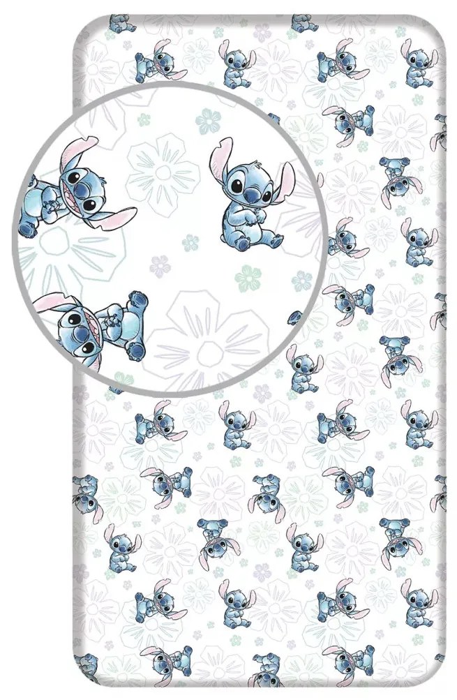 Disney Lilo és Stitch, A csillagkutya Ohana White gumis lepedő 90x200 cm