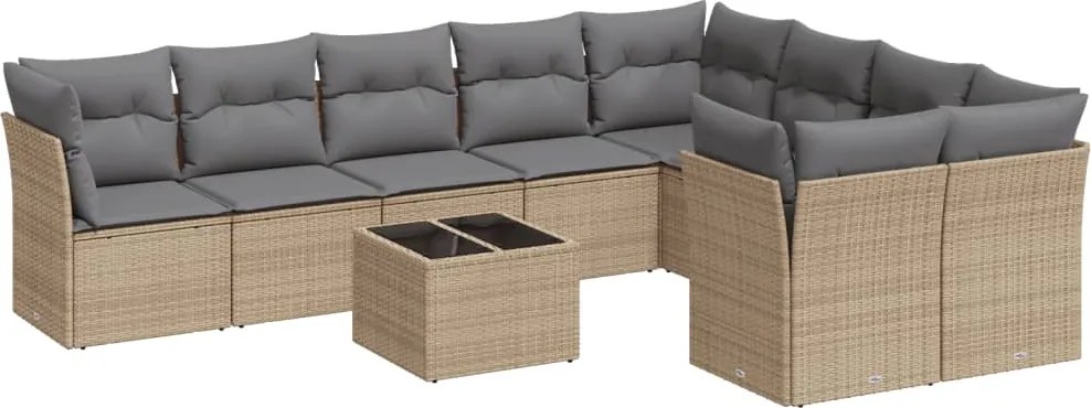 vidaXL 10 részes bézs polyrattan kerti ülőgarnitúra párnával