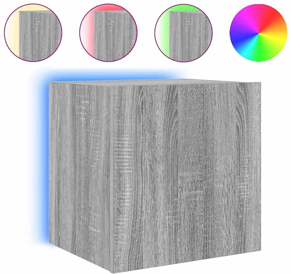 vidaXL szürke sonoma színű fali TV-szekrény LED-ekkel 40,5x35x40 cm