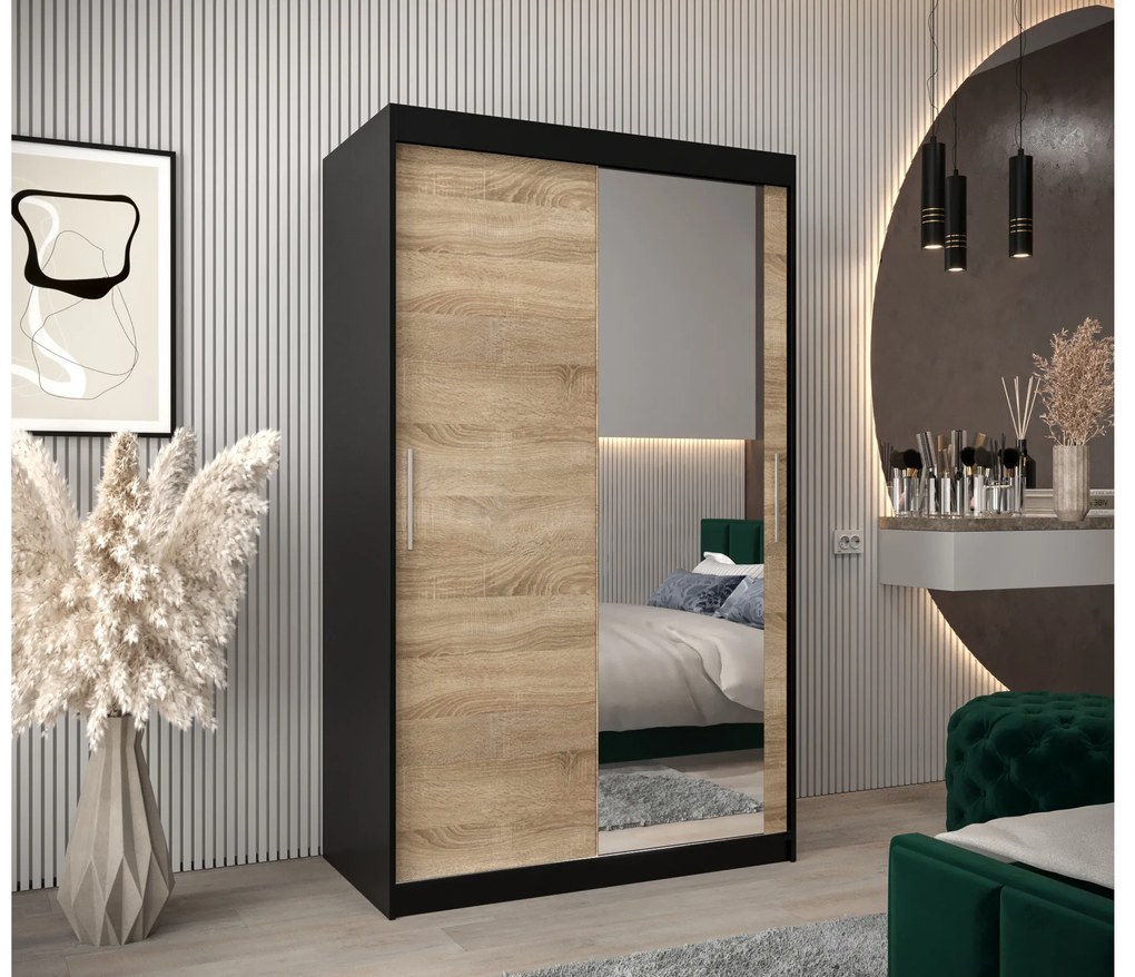 Ruhásszekrény 120 cm Toki 2 (matt fekete + szonoma tölgy). 1064978