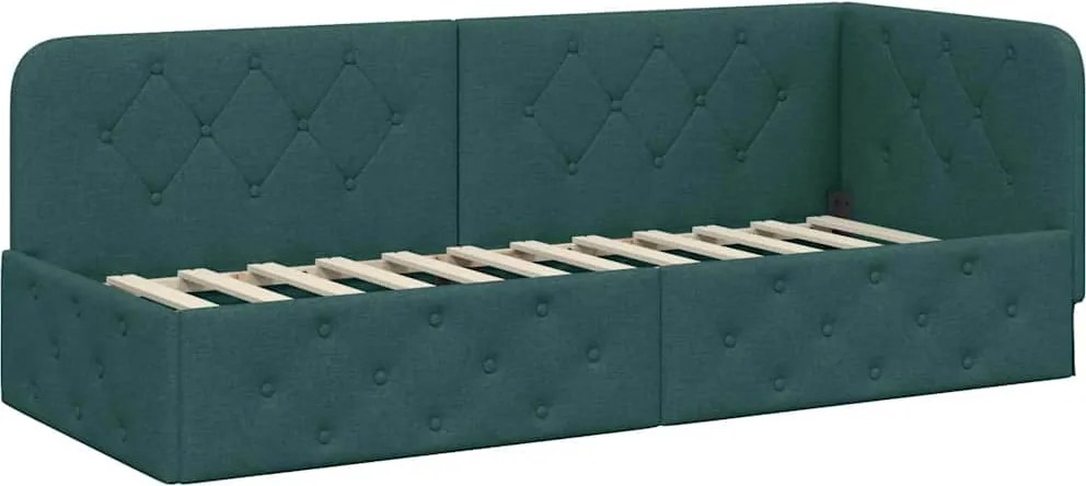 vidaXL Sarokágy keret fejtámlával Sötétzöld 80 x 200 cm szövet