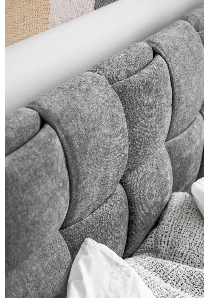 Szürke kárpitozott franciaágy ágyráccsal 180x200 cm Eve – Miuform