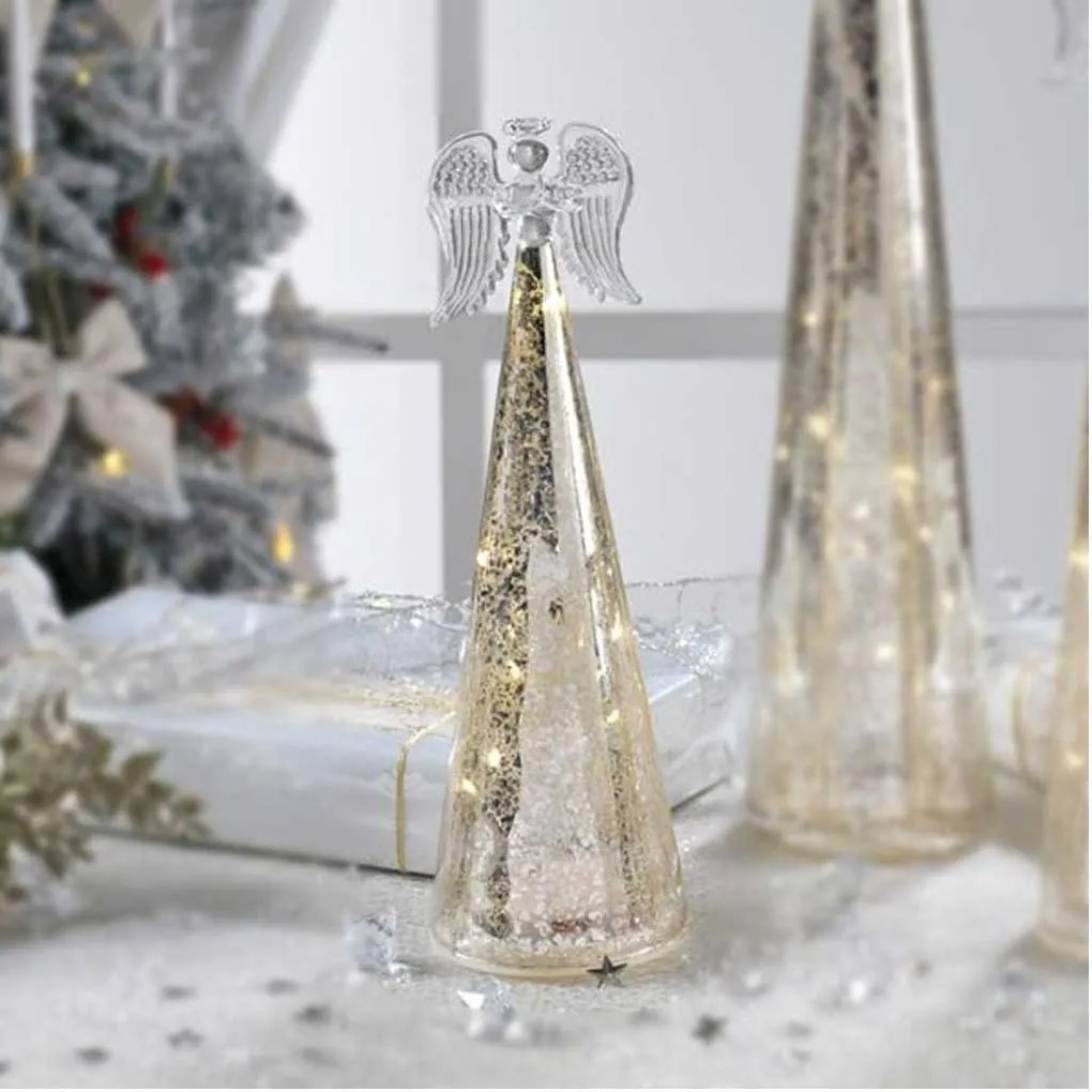 LED-es üveg angyal 29 cm ezüst színű karácsonyi dekoráció