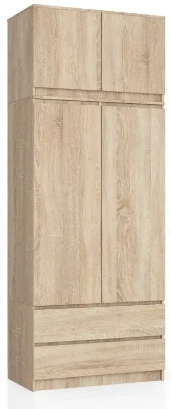 Gardróbszekrény fiókkal + kiegészítő felső szekrény - Akord Furniture S90 - sonoma tölgy
