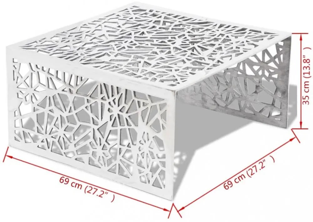 ezüstszínű alumínium dohányzóasztal geometrikus dizájnnal