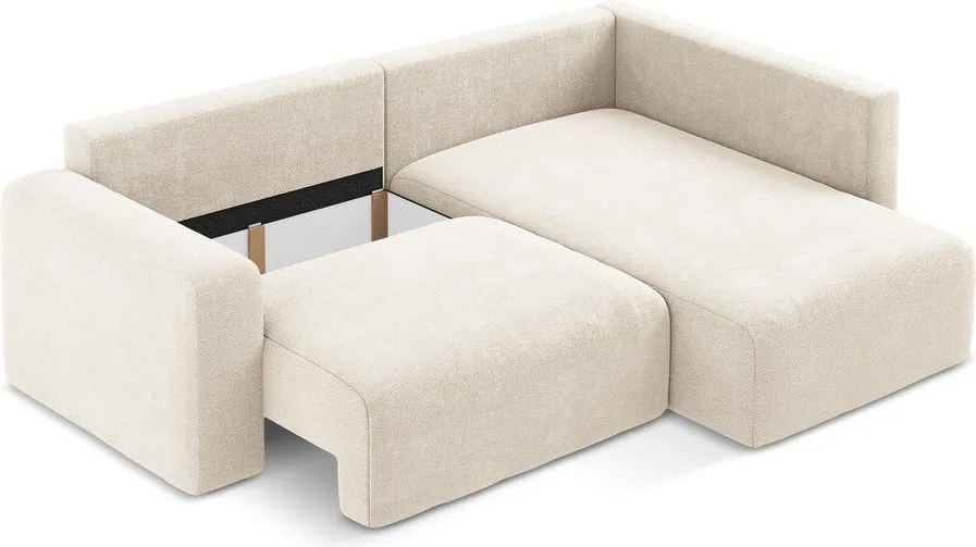 Krémszínű zsenília kinyitható-tárolóhelyes sarokkanapé (jobb oldali-L alakú) Kona – Makamii