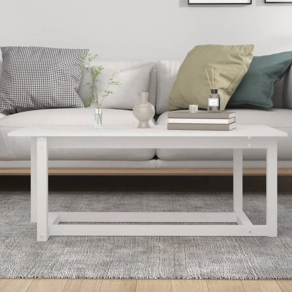 fehér tömör fenyőfa dohányzóasztal 110 x 55 x 45 cm